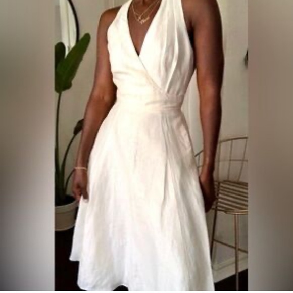 Lauren Ralph Lauren 100% Linen Sleeveless Crossover V Neck Swing MIDI Dress 2 - Picture 1 of 14
